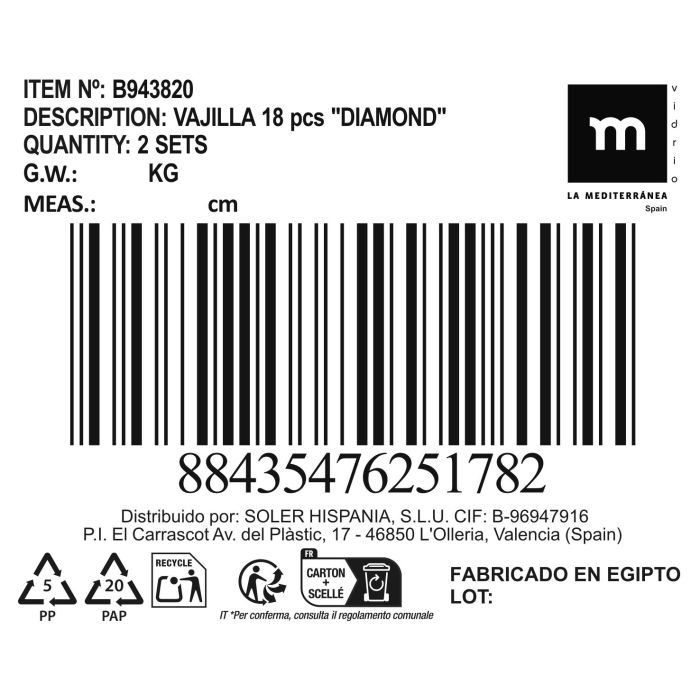 Vajilla Diamond 18 Piezas - La Mediterranea (2 Unidades) 10 Vajilla Diamond 18 Piezas - La Mediterranea (2 Unidades) 10