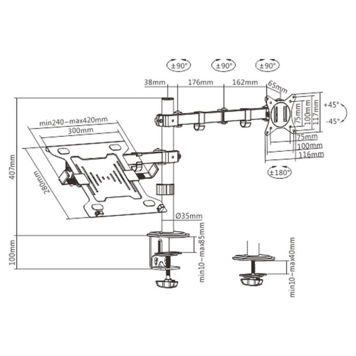Soporte de Mesa para Pantalla GEMBIRD 2 Soporte de Mesa para Pantalla GEMBIRD 2