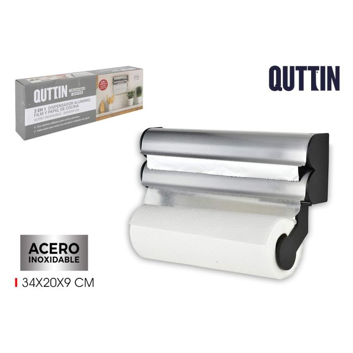 Quttin Dispensador de Aluminio, Film y Papel - 20 cm Ancho x 7 cm Alto x 34 cm Largo (6 Unidades) Quttin Dispensador de Aluminio, Film y Papel - 20 cm Ancho x 7 cm Alto x 34 cm Largo (6 Unidades)