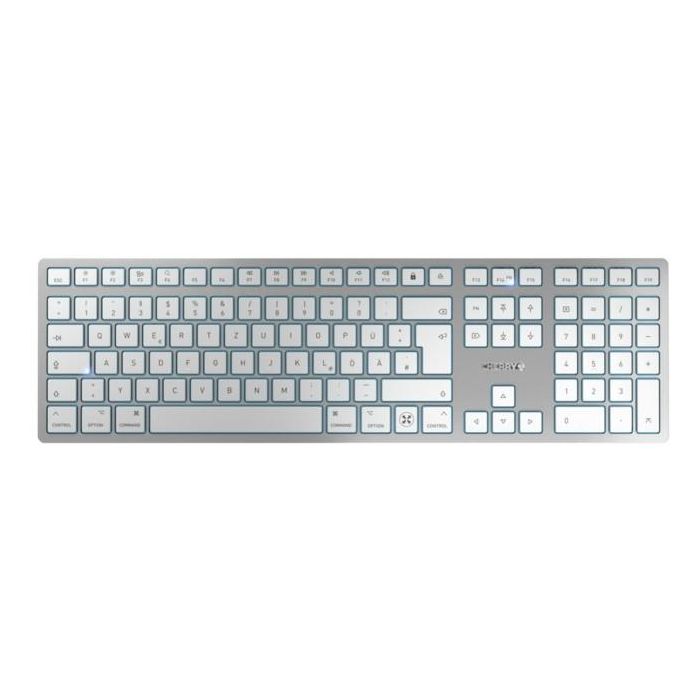 Cherry KW 9100 SLIM Teclado Inalámbrico y Alámbrico USB + Bluetooth QWERTZ DE con Diseño Mac Plata Ultradelgado