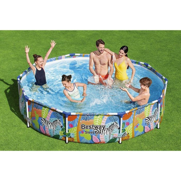 Bestway Piscina elevada Steel Pro 305x66 cm, redonda con diseño animal, estructura metal anticorrosión, 4.062 L, PVC 3 capas 14 Bestway Piscina elevada Steel Pro 305x66 cm, redonda con diseño animal, estructura metal anticorrosión, 4.062 L, PVC 3 capas 14