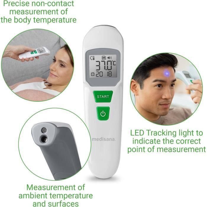 Termómetro - MEDISANA - TM 760 - Sin contacto - Medición precisa Visor LED - Señal sonora - Memorias - Dispositivo médico certificado 2 Termómetro - MEDISANA - TM 760 - Sin contacto - Medición precisa Visor LED - Señal sonora - Memorias - Dispositivo médico certificado 2