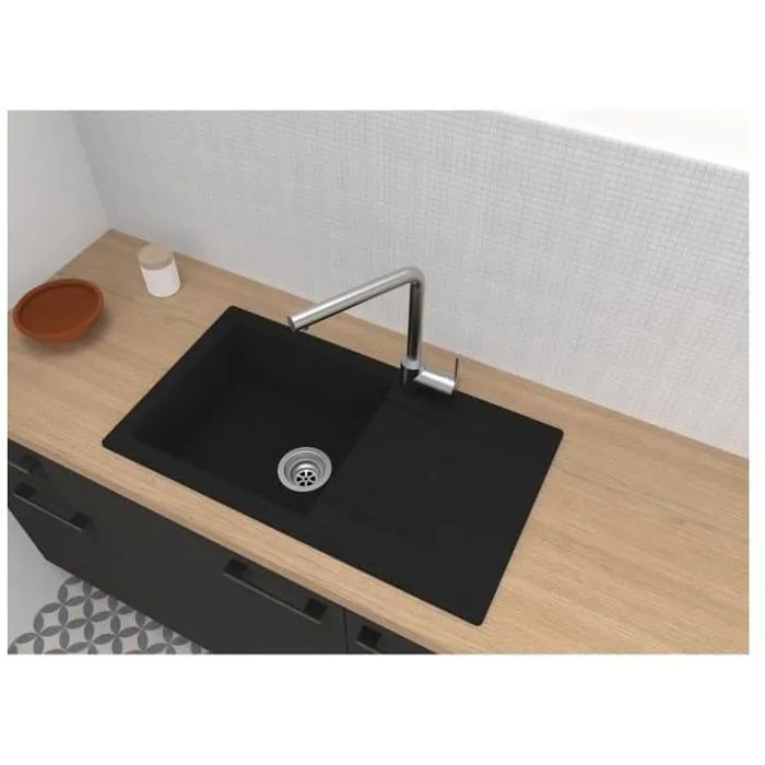 Stradour EINNA - 06 Fregadero de Cocina, 1 Tazón, Negro Paillette SMC, 78 x 43.5 cm, Vaciado Manual 1 Stradour EINNA - 06 Fregadero de Cocina, 1 Tazón, Negro Paillette SMC, 78 x 43.5 cm, Vaciado Manual 1