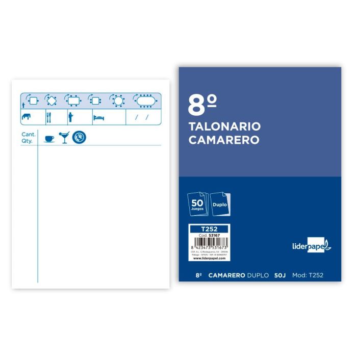 Talonario Liderpapel Camarero 8º Original Y Copia 252 Zig Zag 10 unidades