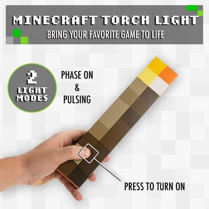 Paladone Lámpara Minecraft Antorcha Decorativa con 2 Modos de Iluminación (Fija/Variable), Montaje Pared, Apagado 20 Min. 3