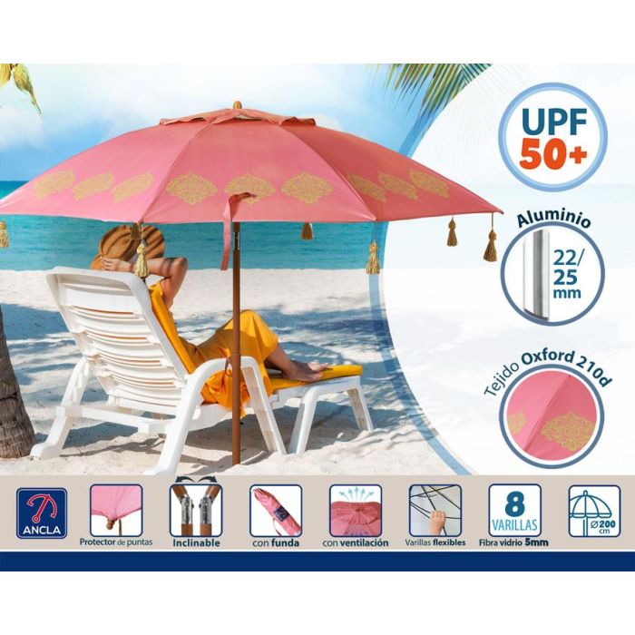 Atosa Sombrilla de Playa de Aluminio, UPF 50+, Rosa, 200 cm, Orientable 2