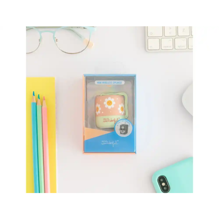 Mr. Wonderful - Altavoz Portátil Inalámbrico Mini, Diseño Margaritas, 80x60x80 mm, Sonido Potente y Claro, Conexión Bluetooth para Smartphone