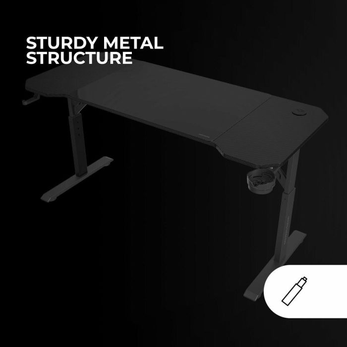 Mars Gaming Mesa Ergo 140x60 cm Black MGDERGO140 - Fibra de Carbono, Acero, Soporte para Cascos, Botellas, Gestión de Cables 2