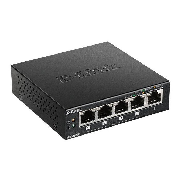 D-Link DGS-1005P Switch Gigabit de Escritorio 5 Puertos (4 PoE+ 60W), Compacto, Silencioso, Plug & Play para Hogar y Pyme 1