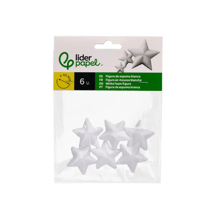 Liderpapel Figura Estrella Manualidades Espuma Blanca 4 cm Bolsa 6 Unidades 1