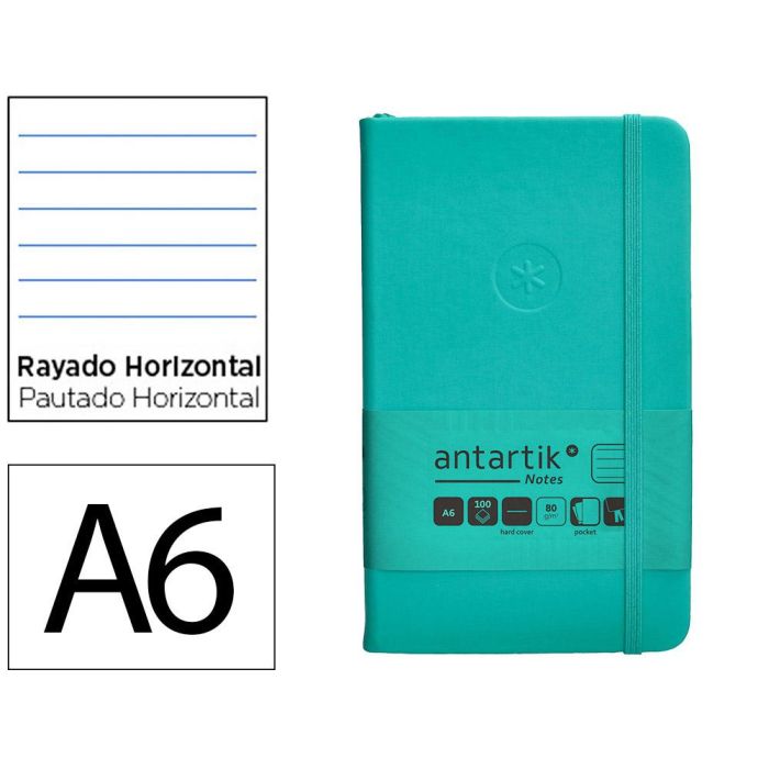 Cuaderno Con Gomilla Antartik Notes Tapa Dura A6 Hojas Rayas Turquesa 100 Hojas 80 gr Fsc