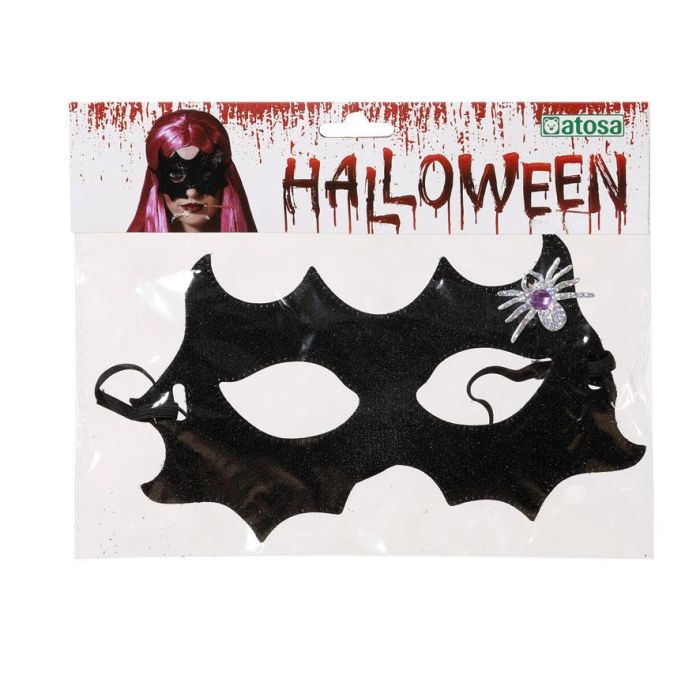 Antifaz Negro Brillante Con Araña Plateada Para Halloween 1