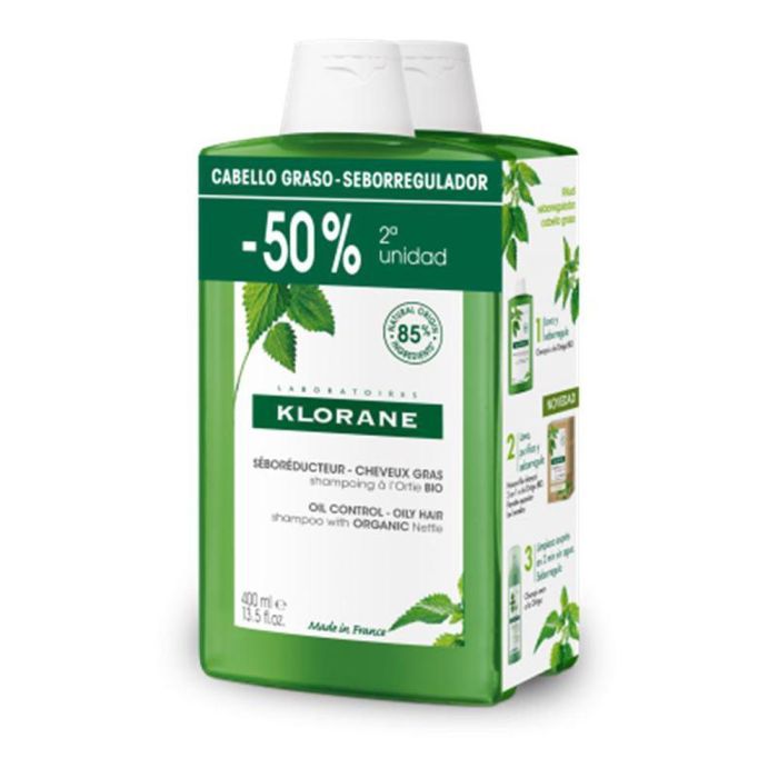 Klorane champú a la ortiga para cabello graso 2x400ml