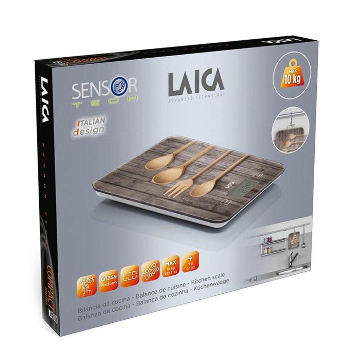 Laica Báscula de Cocina Electrónica KS5010, Máximo 10 kg, Diseño Cucharas Madera