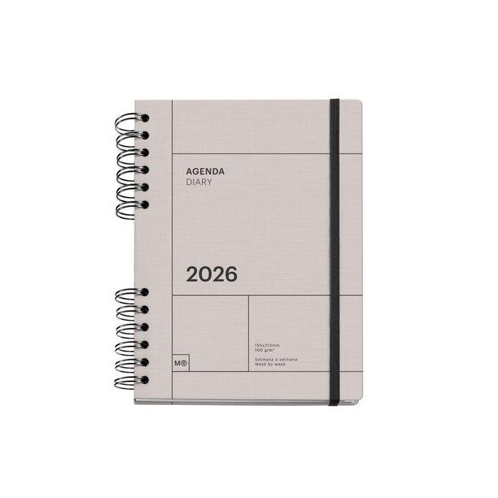 Agenda Anual (2026) Catalan Miquelrius Trends Back To Basics Wire-O Tapa Extra Con Goma Plus 155X213 S/V Apais. Gris