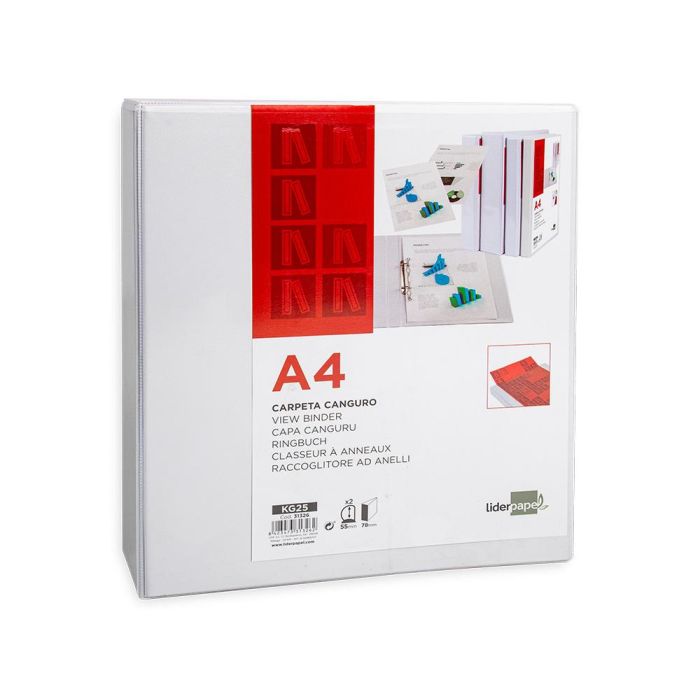 Carpeta Canguro 2 Anillas Mixtas 55 mm Liderpapel A4 Plastico Blanca 9