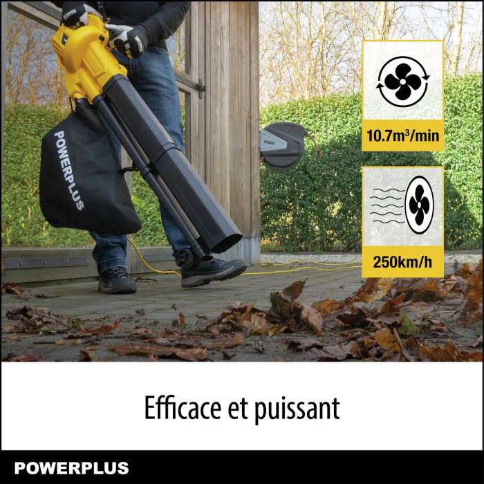 Powerplus Soplador de Hojas Eléctrico POWEG4030 3300 W Velocidad Máxima del Aire 250 km/h 3