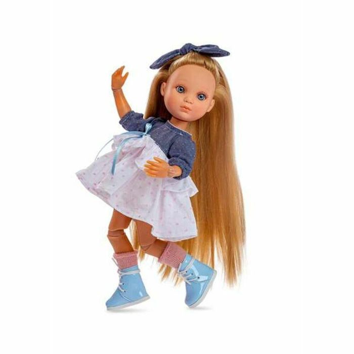 Berjuan 5821-21 Muñeca Articulada Eva con Vestido de Moda Gris y Blanco, Juguete Infantil para Niñas y Niños de 3 Años en Adelante