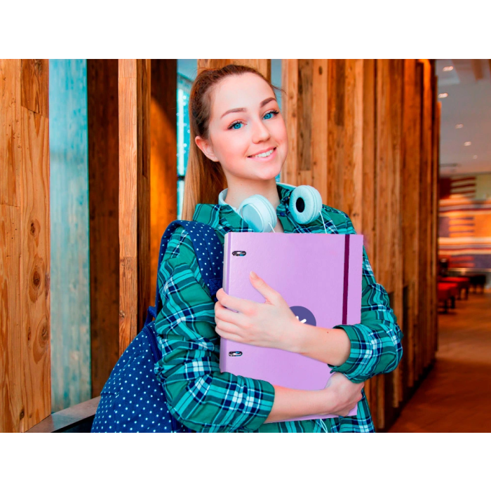 Antartik Carpeta con recambio a4 cuadro 5mm forrada 4 anillas 25mm redondas color lavanda 100 hojas 100g 7