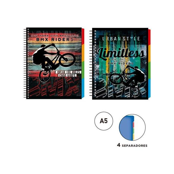Senfort Cuaderno Espiral Bmx 120H A5 4 Separadores T-Dura 2 Diseños Surtidos Senfort Cuaderno Espiral Bmx 120H A5 4 Separadores T-Dura 2 Diseños Surtidos