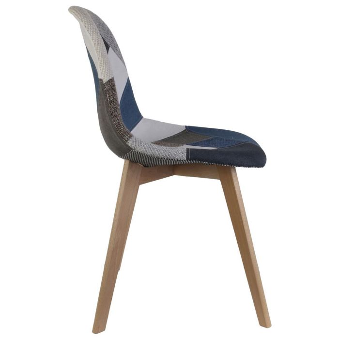 Home Deco Factory Silla Patchwork Azul-Gris Diseño Escandinavo Beech Tulipa, Patas de Madera y Asiento de Tela, 55.5x41 cm h.85 cm 2