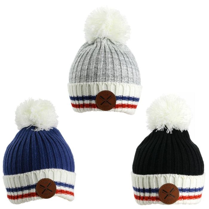 Sensly Gorro con Emblema y Pompón, Colores Surtidos Azul, Negro, Gris, Talla Única 2