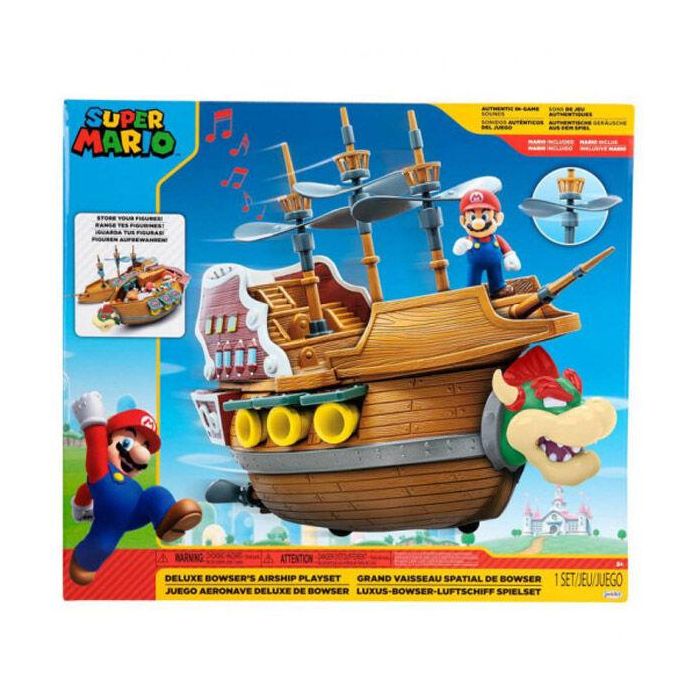 Jakks Pacific Super Mario: Vehículo Aeronave de Bowser con Figura de Acción de 6 cm - Juguete con Sonido y Pilas AA