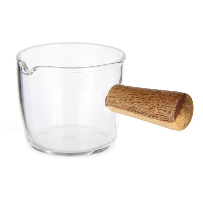 Vivalto Cazo 100 ml de Cristal Borosilicato con Mango de Madera - Transparente/Marrón, 6.5x5x10.5 cm (Set de 12)