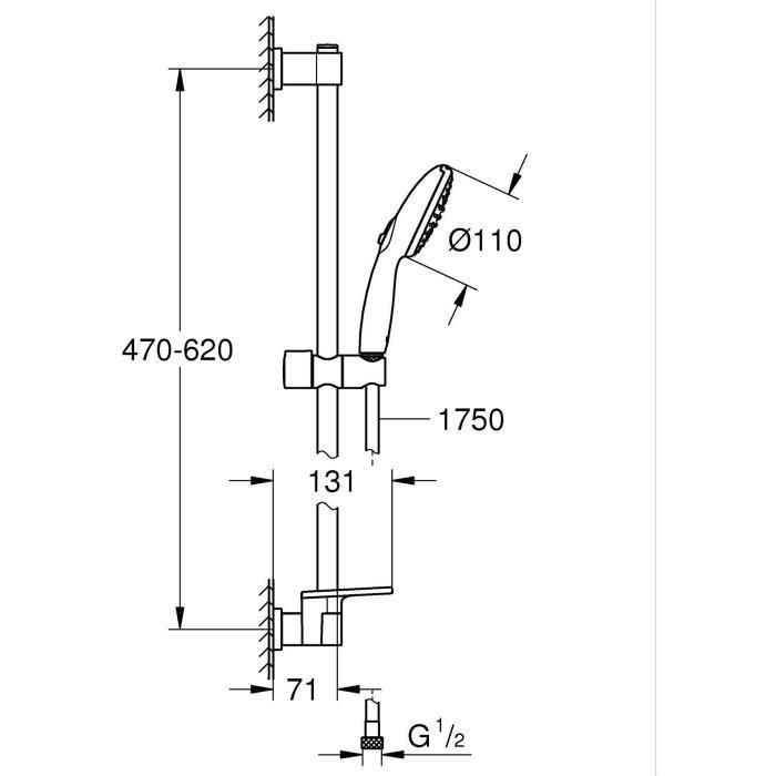 Set de ducha con rociador de 2 chorros, barra de 60 cm, flexo y estante - GROHE Vitalio Start 110 26952001 - Ahorro de agua - Cromo 3