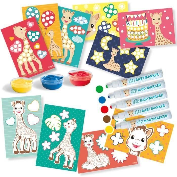 SES Creative Sophie la Jirafa - Kit de Actividades Artísticas 2 en 1: Colorear, Pintar con Dedos y Marcadores Lavables 1
