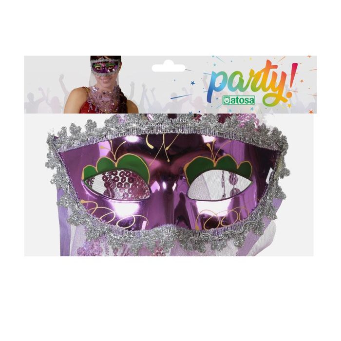 Máscara Morada con Velo Plateado y Lentejuelas para Disfraz Oriental, Danza y Fiestas de Fantasía 1 Máscara Morada con Velo Plateado y Lentejuelas para Disfraz Oriental, Danza y Fiestas de Fantasía 1