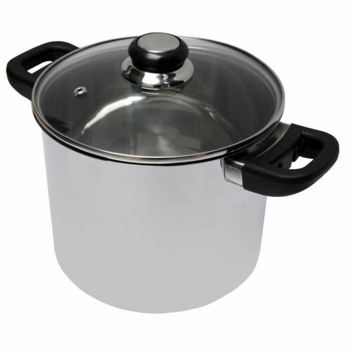 Baumalu Olla Traiteur Acero Inoxidable con Tapa de Vidrio Saphir y Mango de Baquelita, 24 cm, compatible con Inducción y Todo Tipo de Fuegos