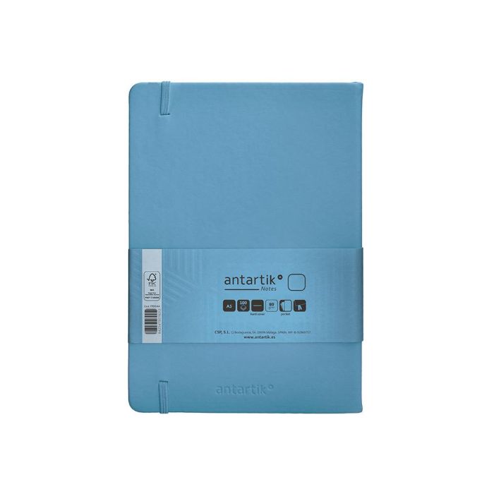 Cuaderno Con Gomilla Antartik Notes Tapa Dura A5 Hojas Lisas Azul Claro 100 Hojas 80 gr Fsc 2