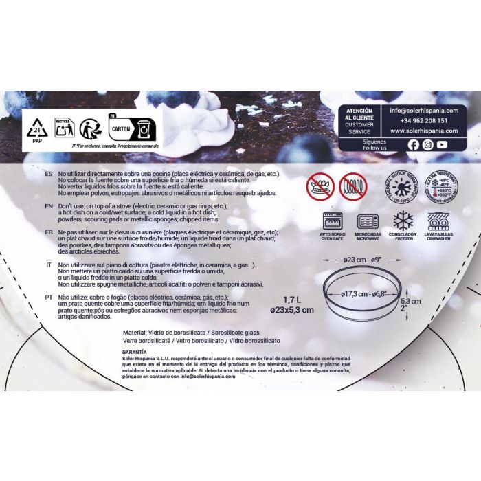 Fuente de vidrio hondo Quttin Ø23x5.3 cm - 1.7L (6 Unidades) 2 Fuente de vidrio hondo Quttin Ø23x5.3 cm - 1.7L (6 Unidades) 2