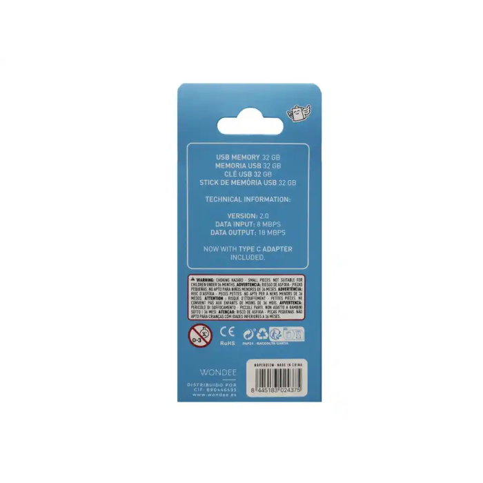 Wondee Mr. Wonderful Llavero USB Seta 32GB Pendrive Compatible con Windows, macOS, Linux y Adaptador USB C 10