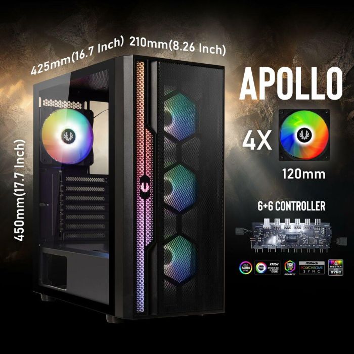 Bitfenix BIT1741675838926 Caja PC Apollo ARGB Semitorre ATX Negra - Sin fuente de alimentación 12