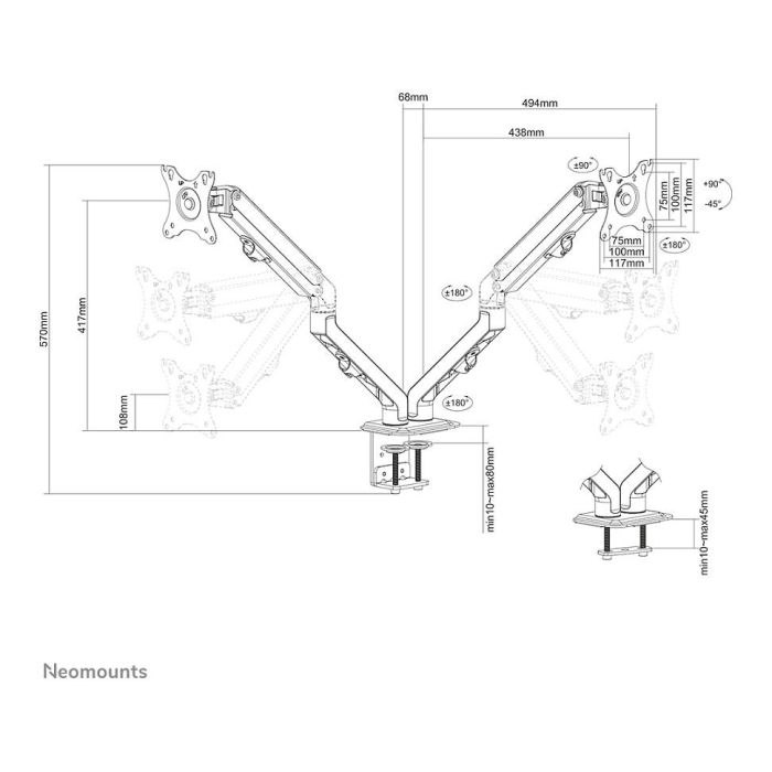 Neomounts Brazo de Monitor FPMA-D650DBLACK para 2 Pantallas de hasta 27" Negro