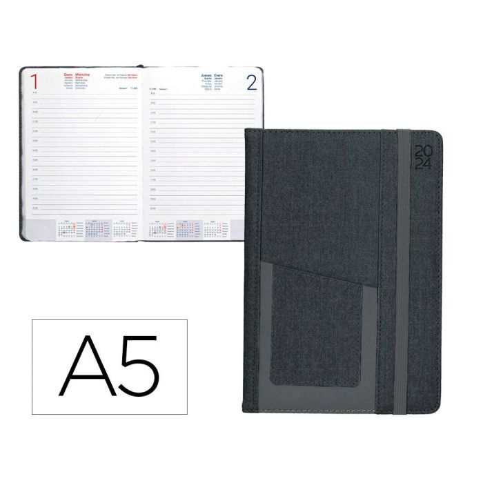 Agenda Encuadernada Liderpapel Saria A5 2025 Dia Pagina Color Negro Papel 70 gr