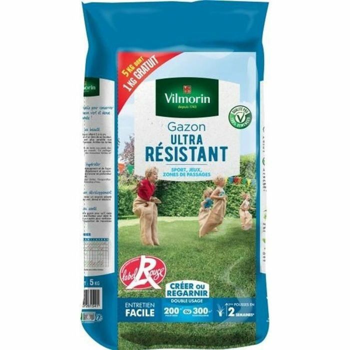 VILMORIN Césped ultra resistente Label rouge 5kg incluido 1 kg gratis