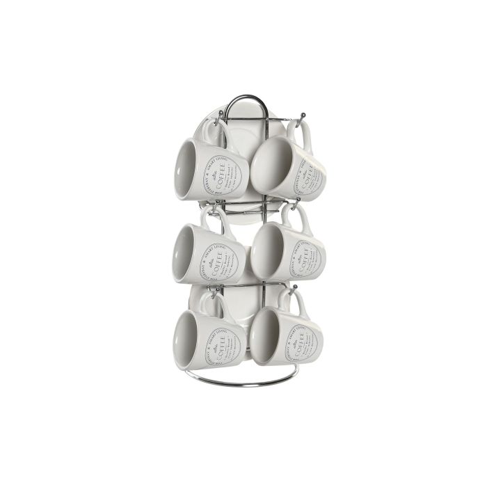 DKD Home Decor Tazas de Café Básicos de Gres 180ml, Set de 6 Piezas, Blanco