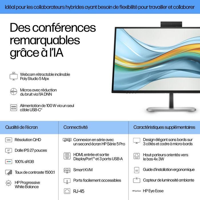 HP 527pm Monitor de Conferencia Series 5 Pro 27 Pulgadas QHD USB-C con IA Avanzada para Reuniones sin Distracciones y Colaboración Óptima Libre de PVC 8
