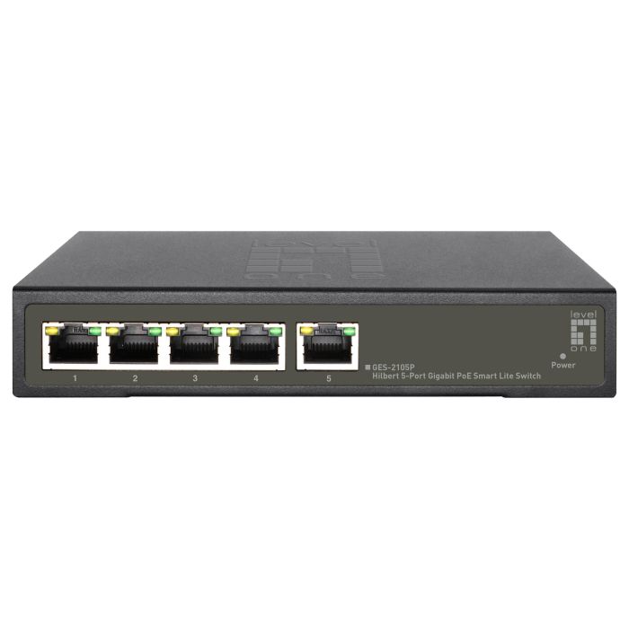 Level one GES-2105P Switch Smart Lite Gigabit PoE de 5 Puertos, 4 Salidas PoE, 60W PoE Total Level one GES-2105P Switch Smart Lite Gigabit PoE de 5 Puertos, 4 Salidas PoE, 60W PoE Total