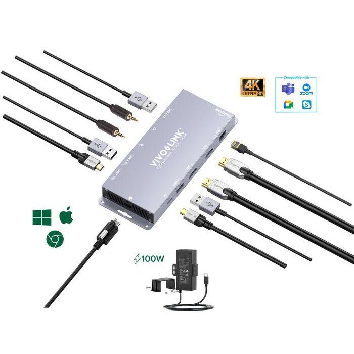 Vivolink Concentrador USB-C 4K Doble HDMI con Puerto LAN para Sistemas de Videoconferencia y Oficina. Hub Docking Station Universal. Vivolink Concentrador USB-C 4K Doble HDMI con Puerto LAN para Sistemas de Videoconferencia y Oficina. Hub Docking Station Universal.