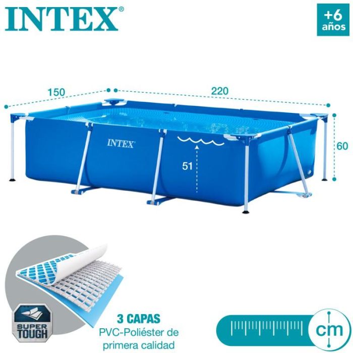 Piscina rectangular desmontable (capacidad 1662 litros) (+ 6 años) 220x150x60 cm 1 Piscina rectangular desmontable (capacidad 1662 litros) (+ 6 años) 220x150x60 cm 1