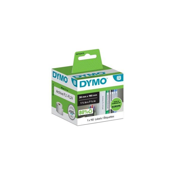 DYMO Etiqueta LW Etiquetas lomo archivadores 38x190mm, 1 rollo etiquetas (110) Papel blanco