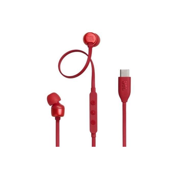 JBL Tune 310C USB-C Auriculares Intrauditivos Hi-Res con Micrófono, Sonido Pure Bass y Control Remoto - Rojos