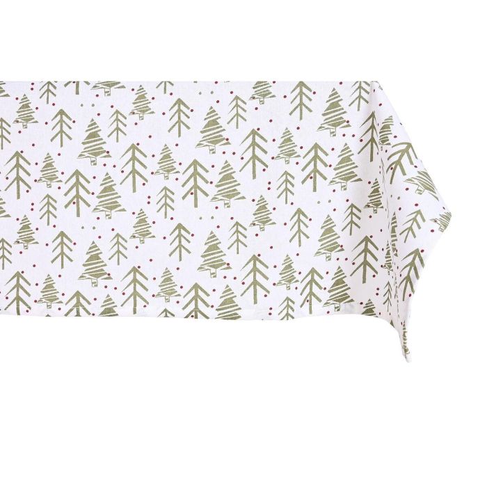 DKD Home Decor Mantel de Navidad Alpina Polyester con Árboles Verde, Blanco y Beige 250x150 cm Set de 9 piezas para 8 servicios 3