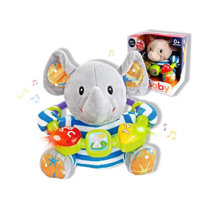 Reig Peluche Musical Rinoceronte de 20 cm para Bebés desde Nacimiento, Sonidos, Funciona con 2 Pilas LR3 (No Incluidas)
