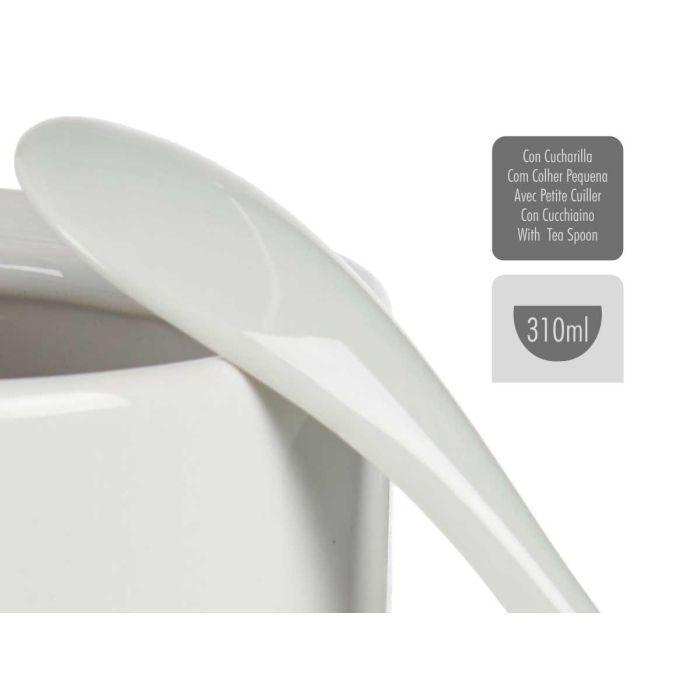 Vessia Azucarero Blanco con Cuchara 12x10x10cm Cerámica (Loza) para Cocina (Set de 24)