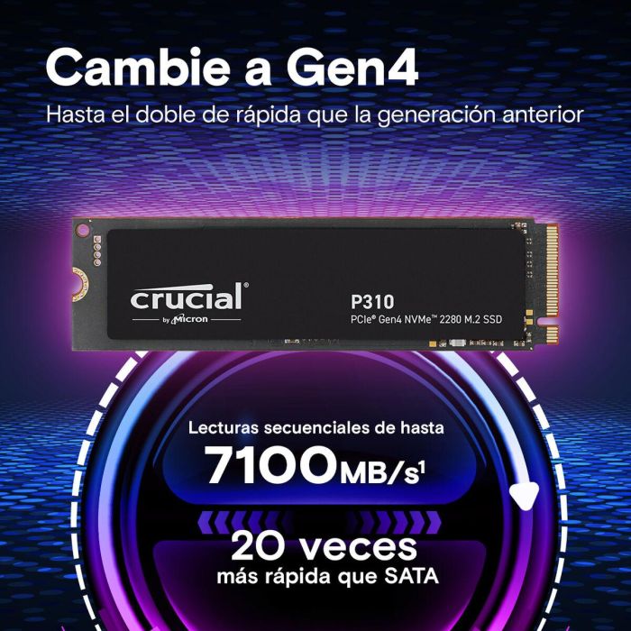 Crucial Disco Duro Interno SSD 4TB M.2 2280 NVMe PCIe 4.0 7100 MB/s Lectura 6000 MB/s Escritura 1